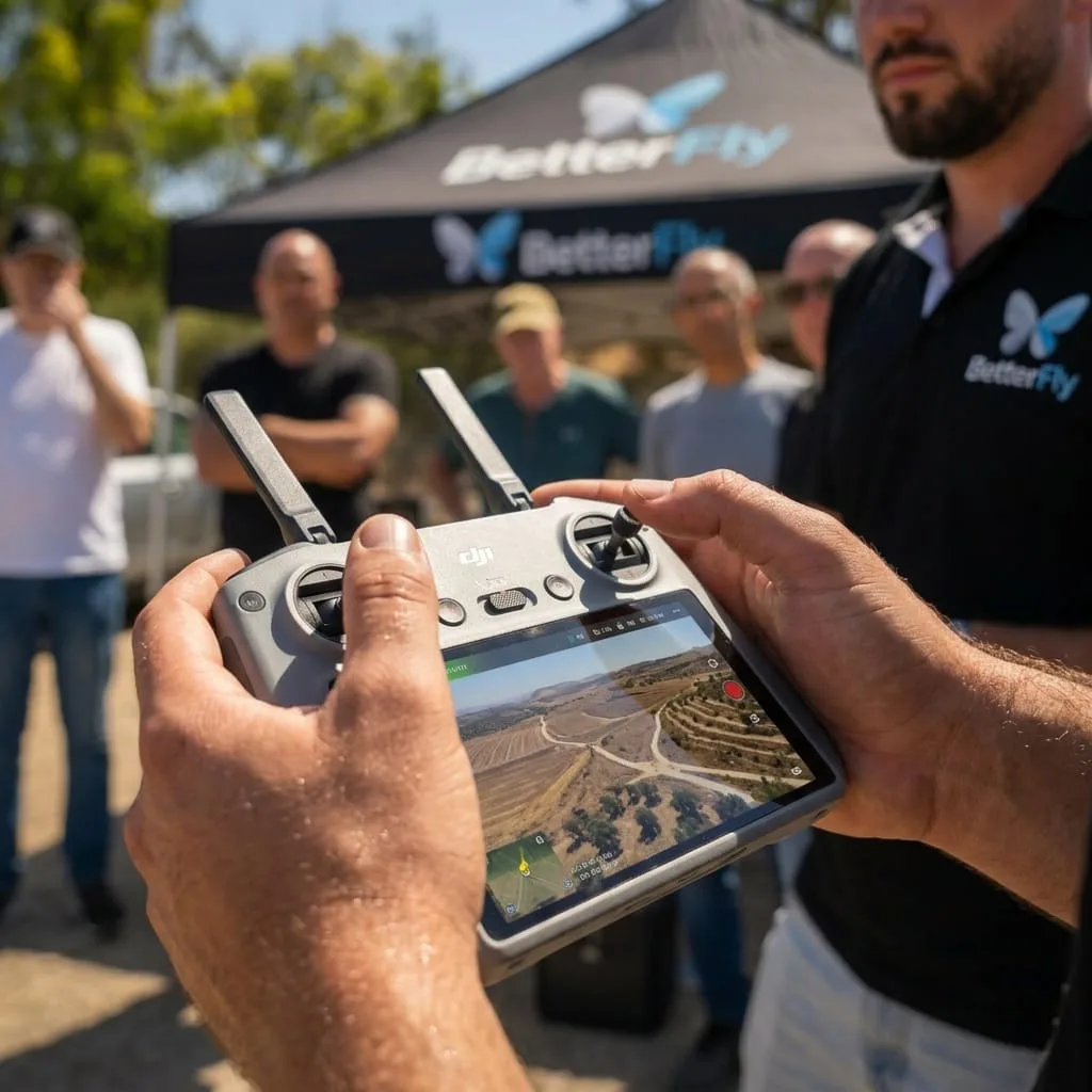 שלט DJI עם שידור חי מהרחפן ביום הטסה של BetterFly